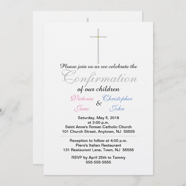 Confirmation Pink Blue Twins Invitations (Front/Back)