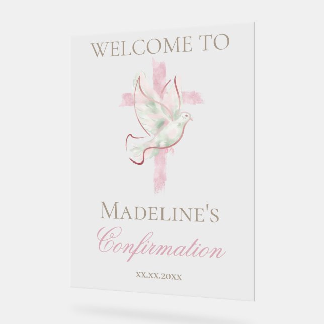 Confirmation pink cross acrylic sign (Angle)