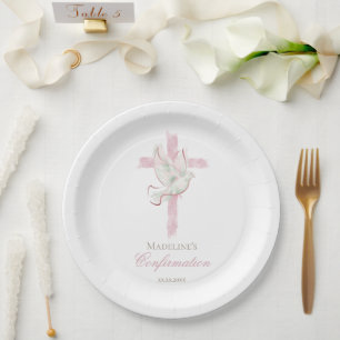 Confirmation pink cross paper plate
