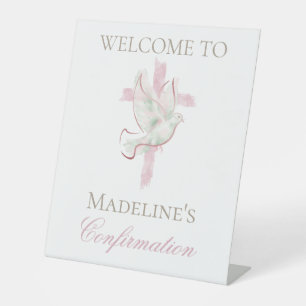 Confirmation pink cross pedestal sign