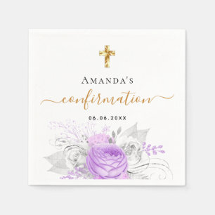 Confirmation purple floral white name girl napkin