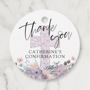 Confirmation Purple Wildflowers Cross Thank You Favour Tags