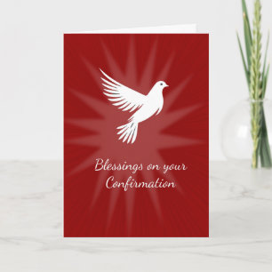 Confirmation Religious Red Dove Rays Design Card