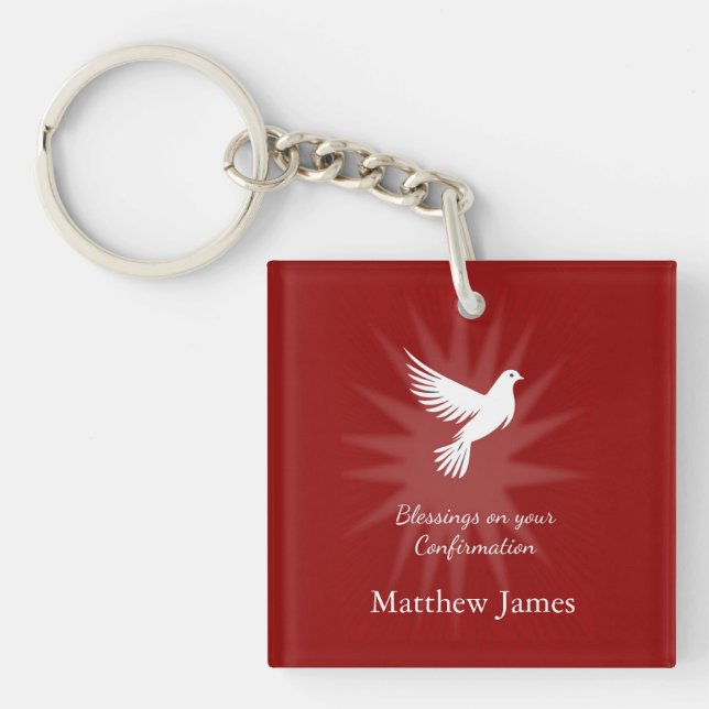 Confirmation Religious Red Dove Rays Design Key Ring (Front)