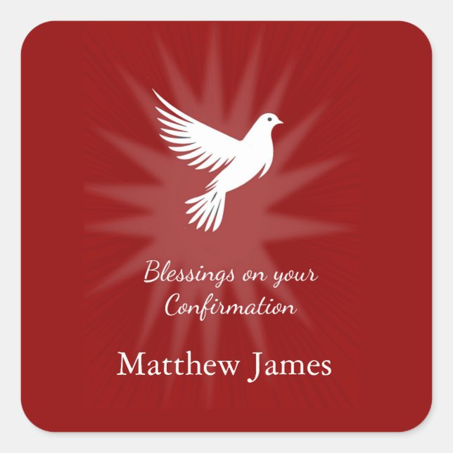 Confirmation Religious Red Dove Rays Design Square Sticker (Front)