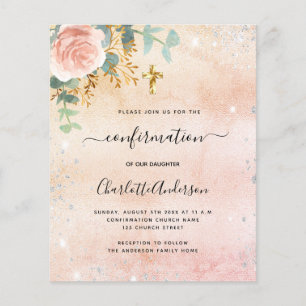 Confirmation rose floral eucalyptus invitation