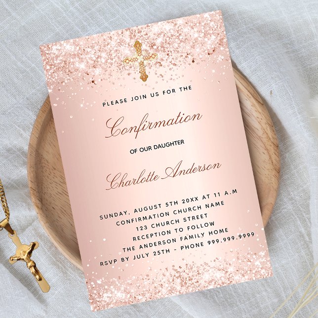 Confirmation rose gold cross invitation (Creator Uploaded)
