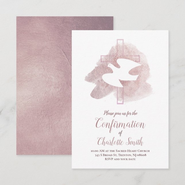 confirmation rose gold paint invitation (Front/Back)
