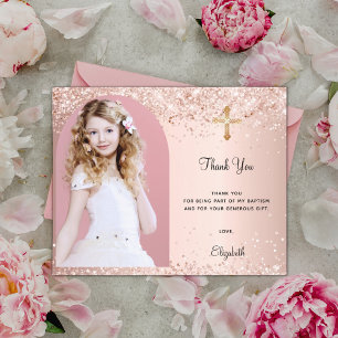 Confirmation rose gold photo arch thank you card