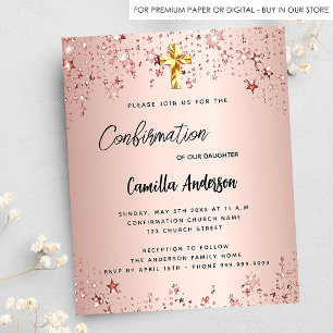 Confirmation rose gold stars budget invitation flyer