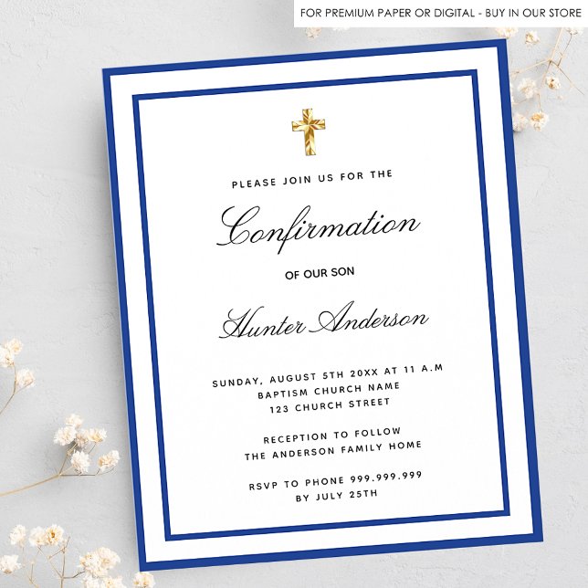 Confirmation royal blue white budget invitation flyer (Creator Uploaded)