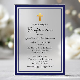 Confirmation Royal Blue White Minimalist Boy Acrylic Invitations