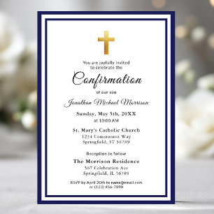 Confirmation Royal Blue White Minimalist Boy Invitation