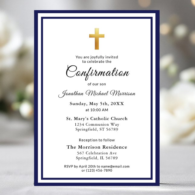 Confirmation Royal Blue White Minimalist Boy Invitation (Creator Uploaded)