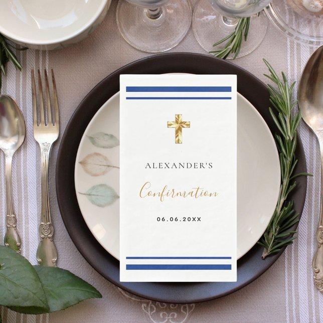 Confirmation royal blue white name boy guy  napkin (Creator Uploaded)