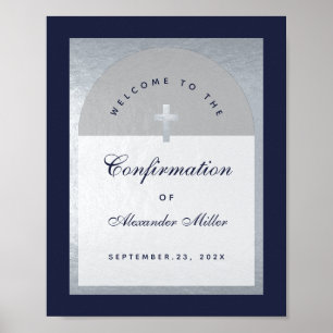 Confirmation Silver Arch Navy Blue Welcome Sign