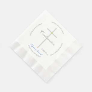 Confirmation Silver Cross Boy Blue Name Napkin