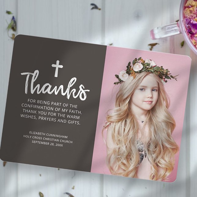 Confirmation | Simple Cross Custom Photo Thank You Card (Creator Uploaded)