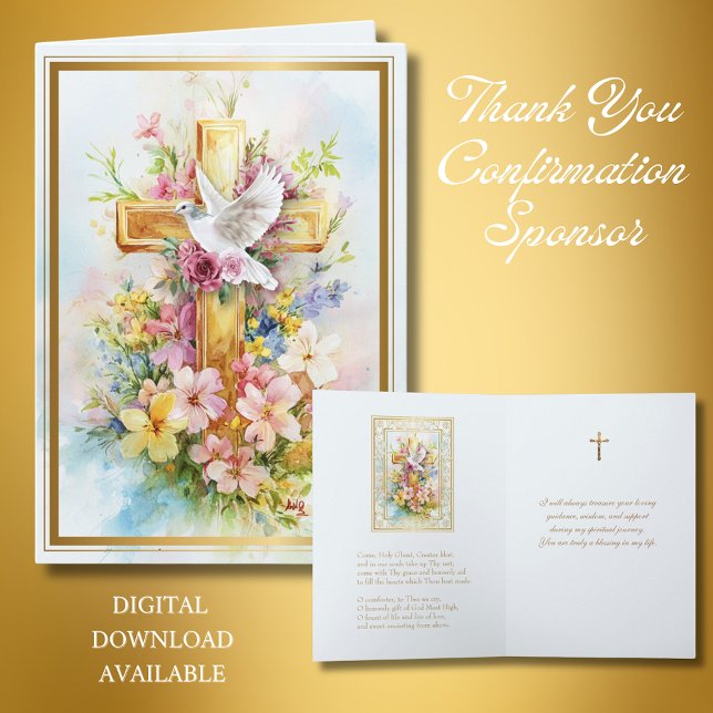 Confirmation Sponsor Floral Cross Prayer Holiday Card (Creator Uploaded)