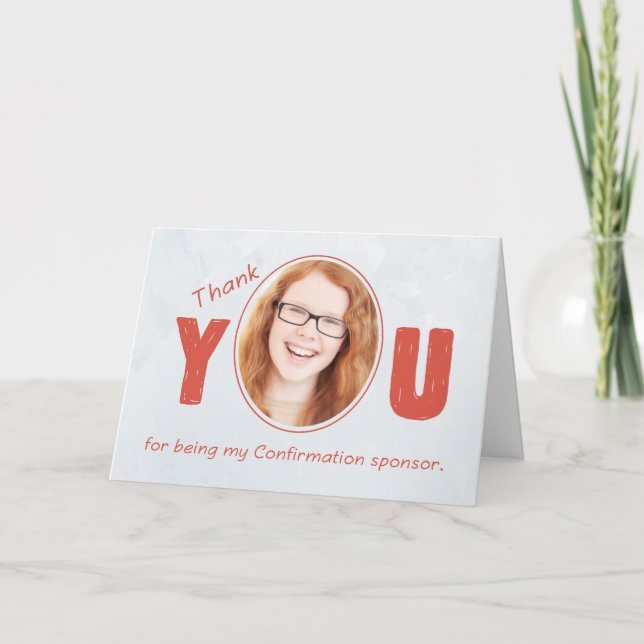 Confirmation Sponsor Photo Thank You, Red and Silv Thank You Card (Front)