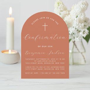 Confirmation Terracotta Arch Modern Script Simple  Invitation