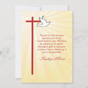 Confirmation Thank You Red Cross & Dove Gold Rays Card