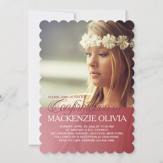 Confirmation Transparency Red Photo Invitation (Front)