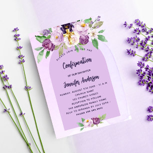 Confirmation violet purple flowers cross luxury invitation