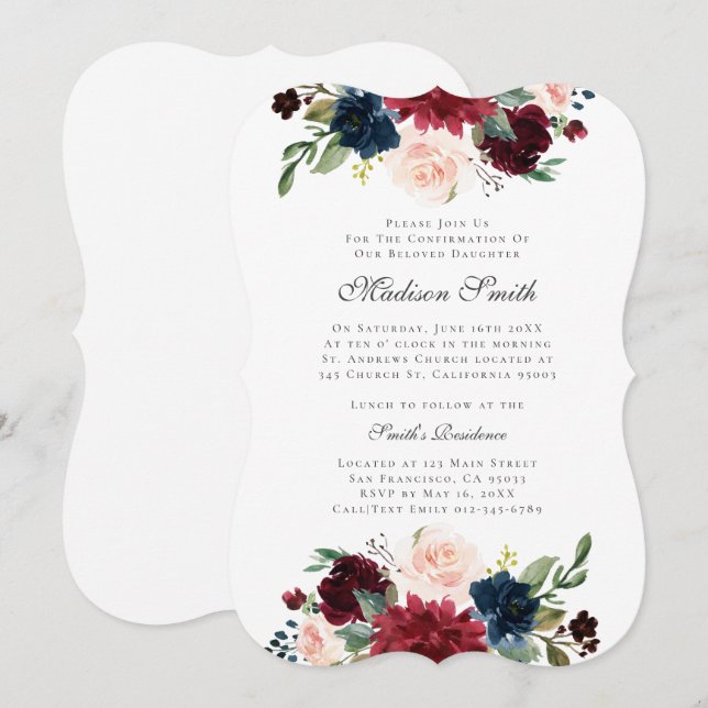 Confirmation Watercolor Floral Invitation (Front/Back)