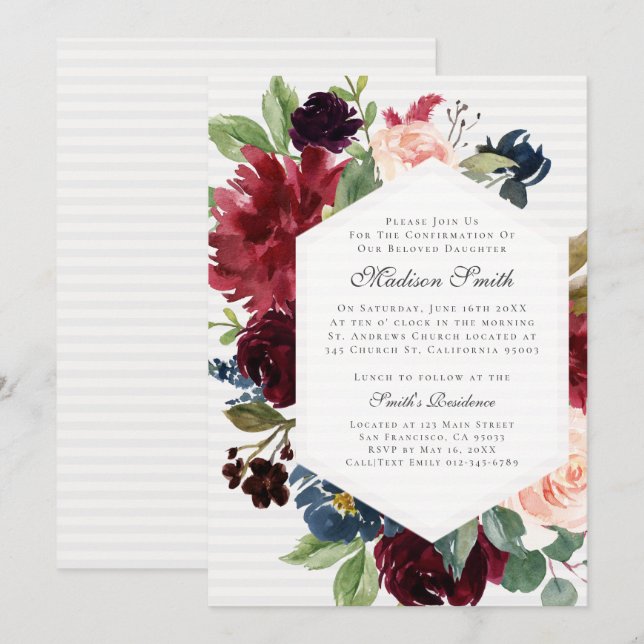 Confirmation Watercolor Floral Invitation (Front/Back)