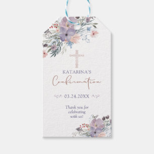 Confirmation Watercolor Floral Script Purple Blush Gift Tags