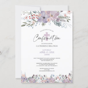 Confirmation Watercolor Floral Wildflowers Purple Invitation