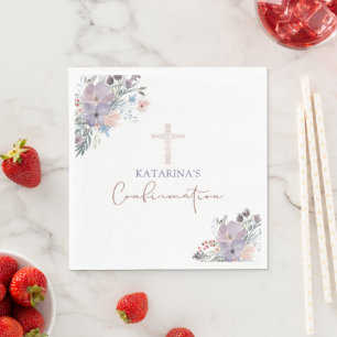 Confirmation Watercolor Wildflowers Cross Napkin
