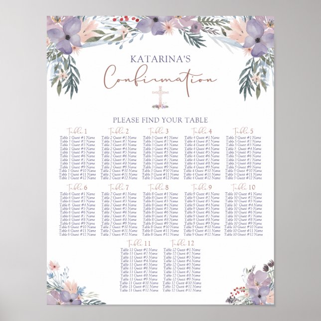 Confirmation Watercolor Wildflowers Seating Chart (Front)