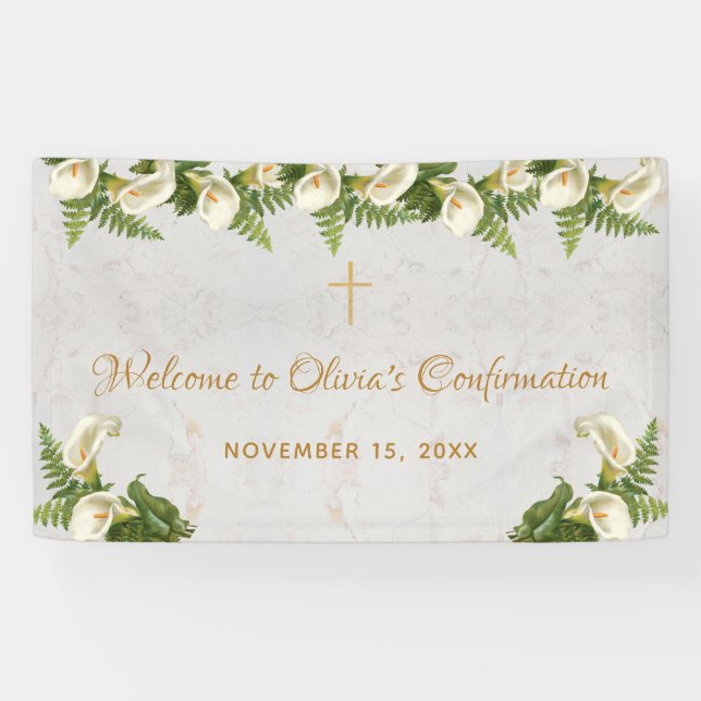Confirmation Welcome Floral Calla Lilies Marble Banner (Horizontal)