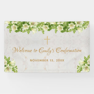 Confirmation Welcome Floral White Lilies on Marble Banner