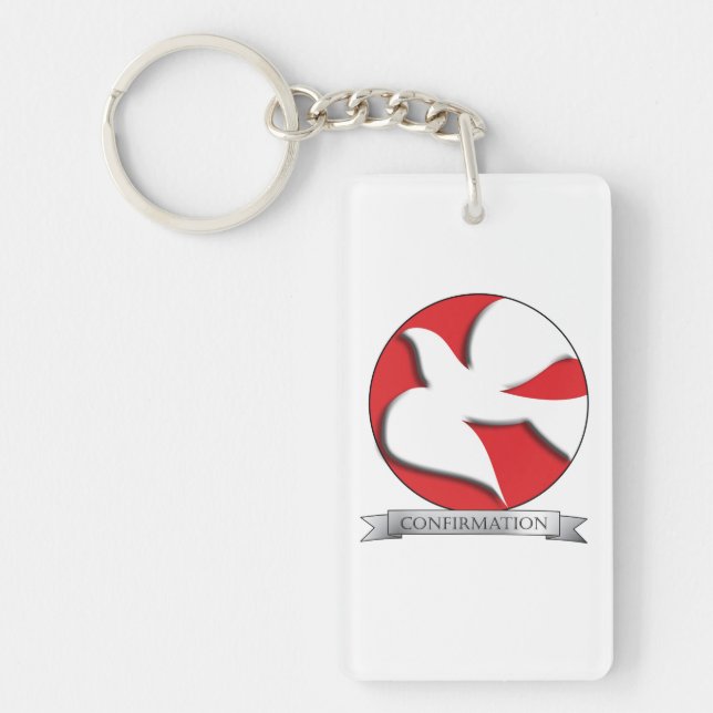 Confirmation White Dove on Red Circle  Key Ring (Front)