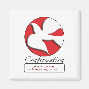 Confirmation White Dove on Red Circle  Magnet