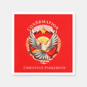 Confirmation White Dove Red Flamed Custom Napkin