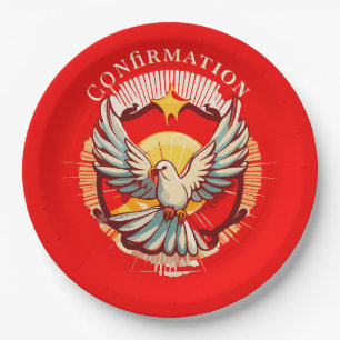 Confirmation White Dove Red Flamed  Paper Plate