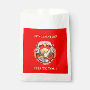 Confirmation White Dove Red Flamed Thank You Favour Bags