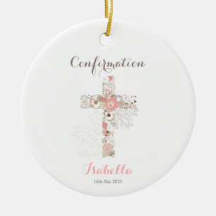 Confirmation white floral cross ceramic tree decoration