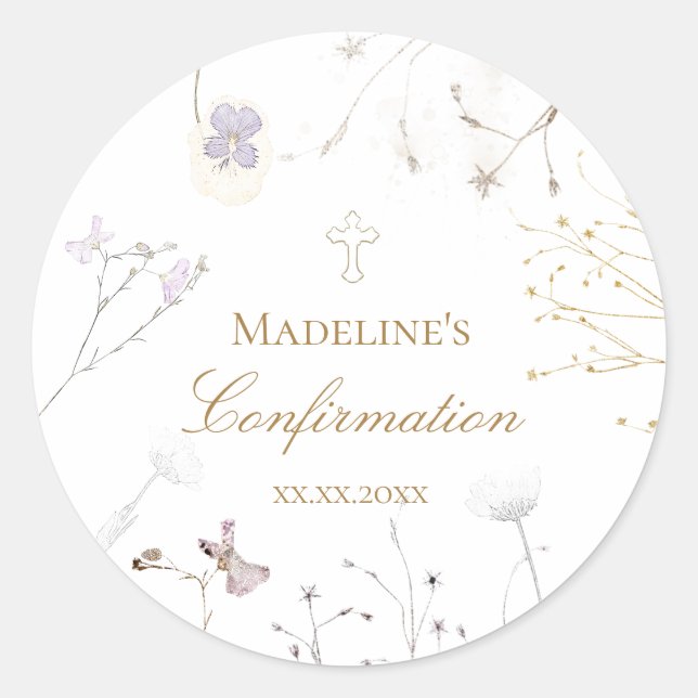 Confirmation wildflowers  classic round sticker (Front)
