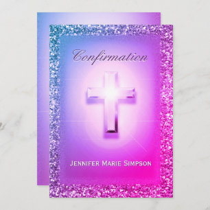 Confirmation with Glowing Cross in Rainbow Colours Invitation