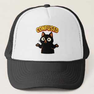 Confused Black Cat Trucker Hat