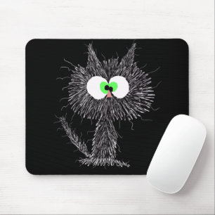 Confused Cat Black  Mouse Mat