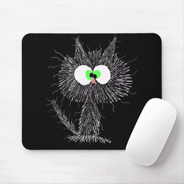 Confused Cat Black  Mouse Mat (With Mouse)