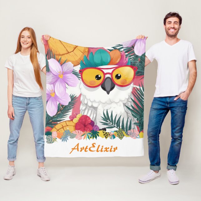 Confused Cool Cockatoo Print Fleece Blanket (In Situ)