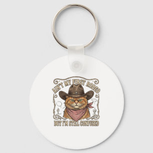 Confused Cowboy Cat Rodeo Key Ring