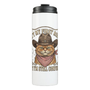 Confused Cowboy Cat Rodeo Thermal Tumbler